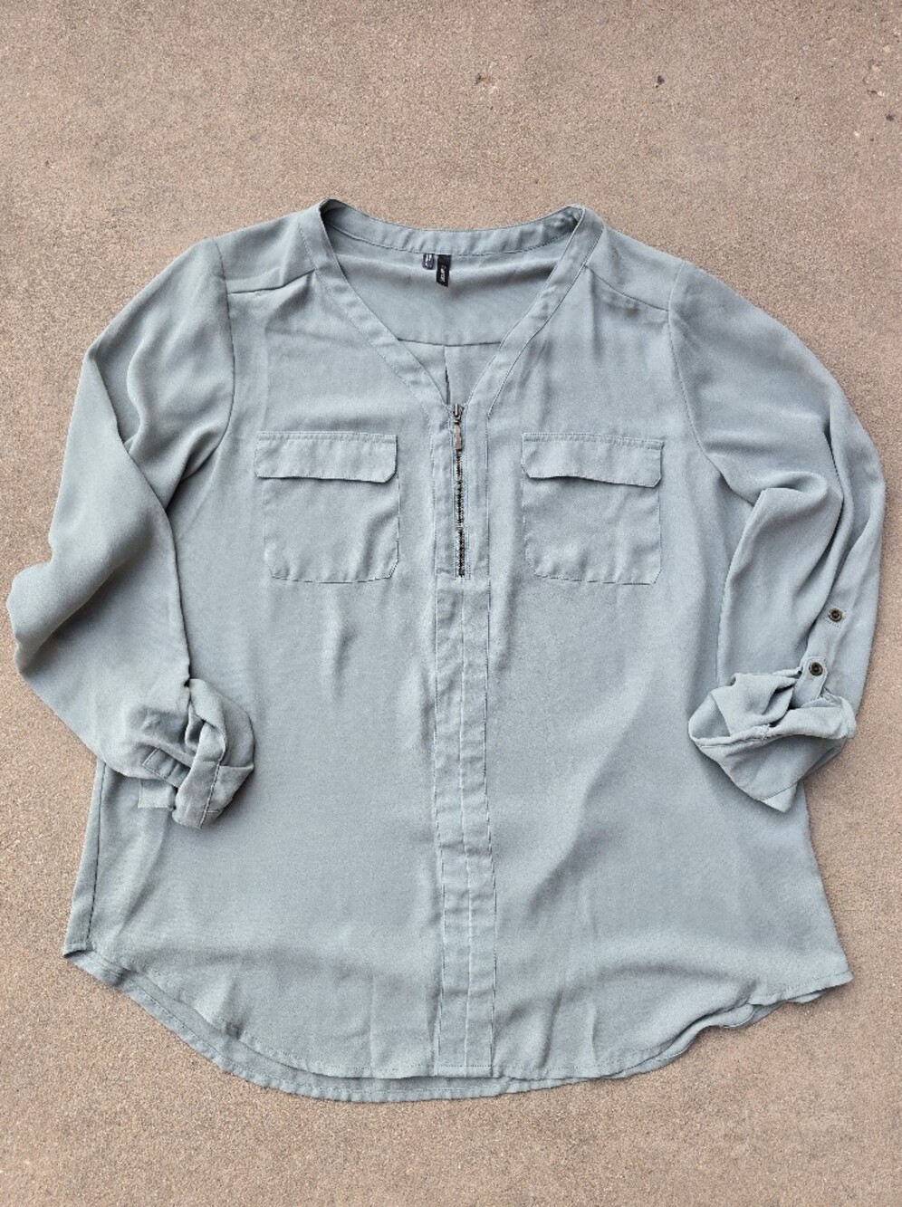Maurices Sage Green Half-Zip V-Neck Blouse Size L